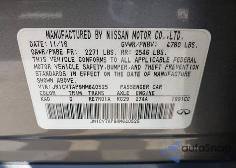 2017 Infiniti Q50 2.0T Premium from USA, damaged, VIN JN1CV7AP9HM640525